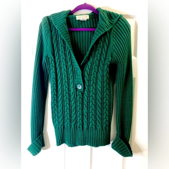 Jones New York Sport Green Knit Three-Button Pullover Sweater w/ Hood - Picture 6 of 9